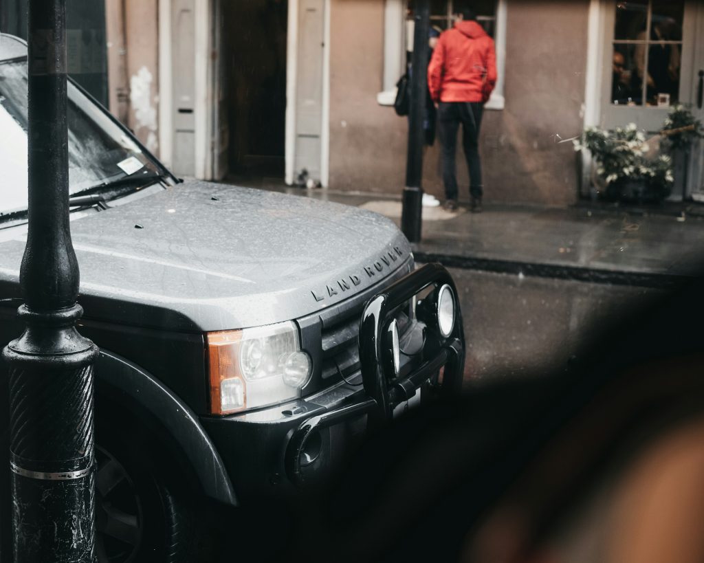 Rainy winter street scene in New Orleans