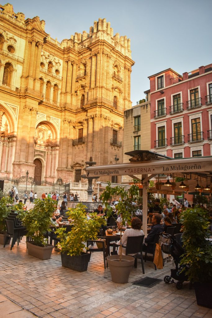 Catedral de Málaga and outdoor café in Centro Histórico
