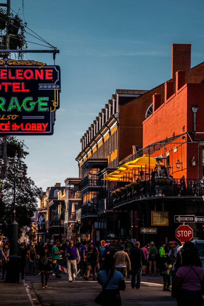 Evening crowds on Bourbon Street in New Orleans