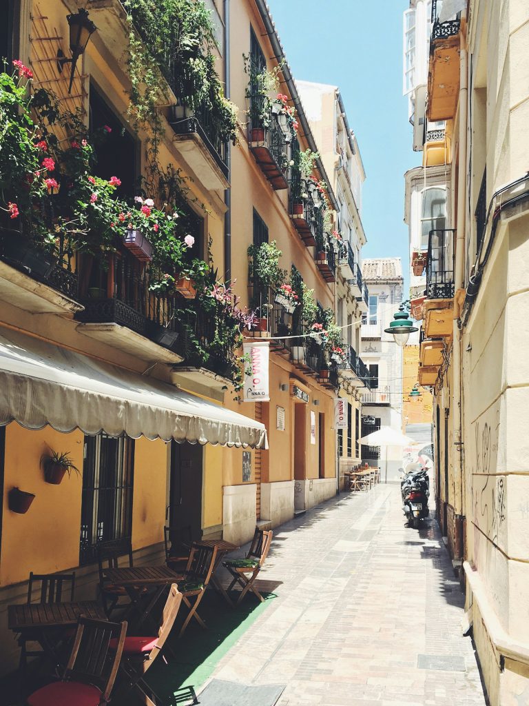 Street in Málaga with traditional balconies