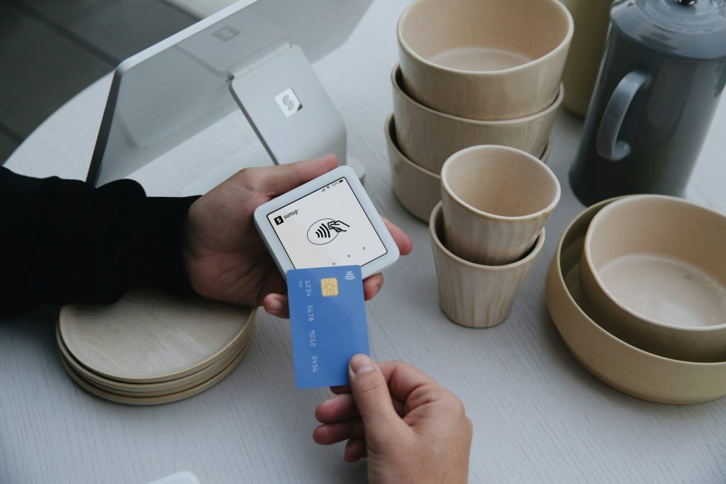 Card payment terminal in café